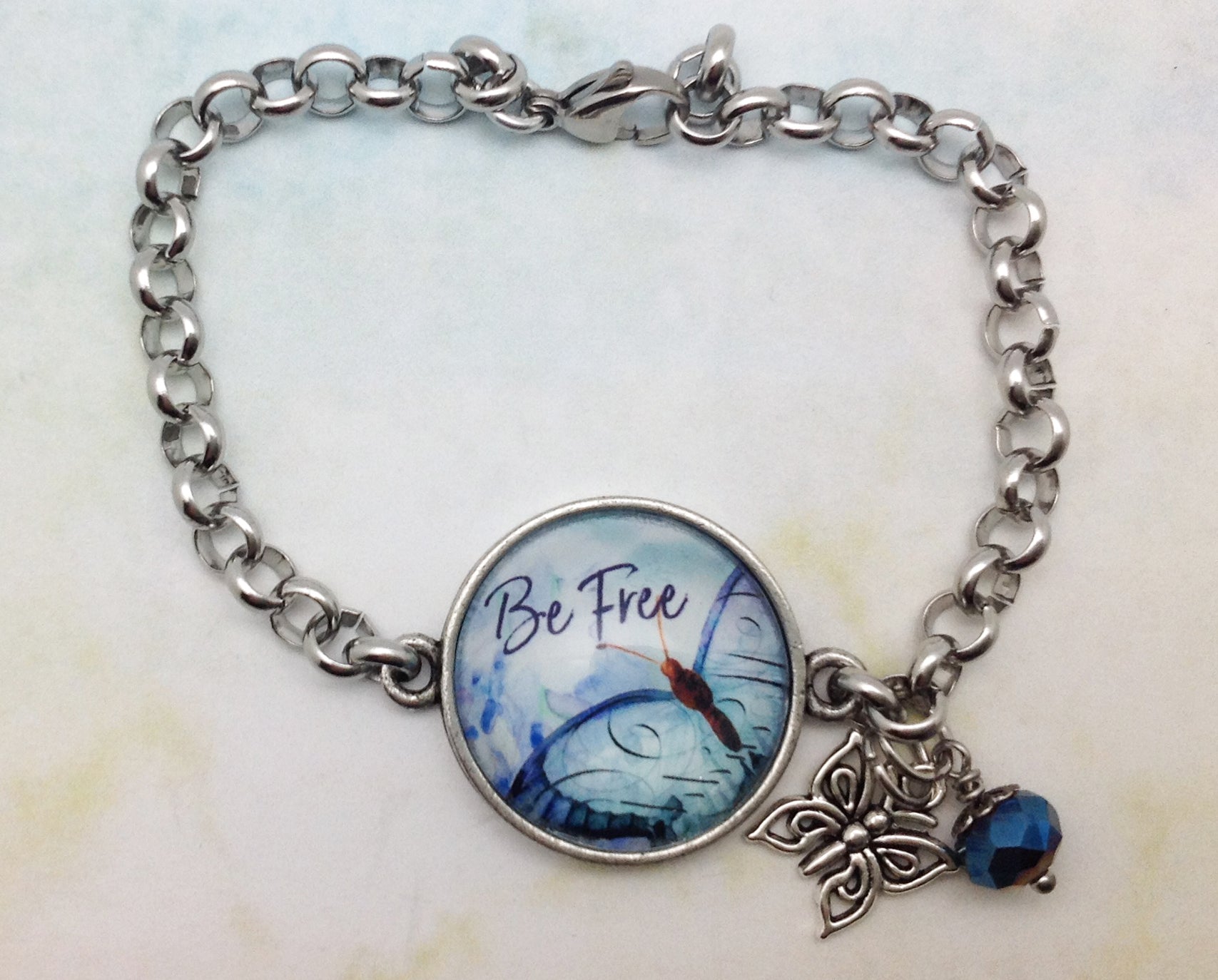 Be Free Butterfly Pewter Rolo Bracelet