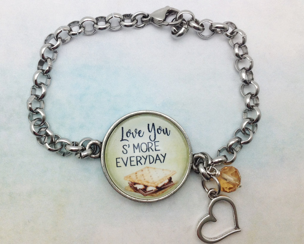 Love You S'More Everyday Pewter Rolo Bracelet