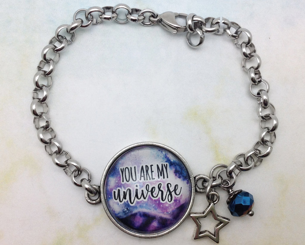 You Are My Universe Pewter Rolo Bracelet