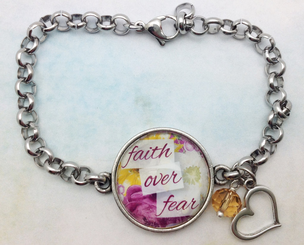 Faith Over Fear Pewter Rolo Bracelet