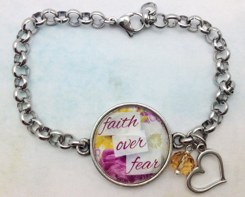 Faith Over Fear Pewter Rolo Bracelet