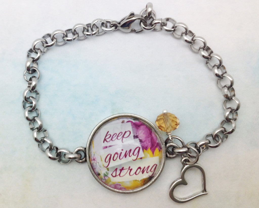 Keep Going Strong Pewter Rolo Bracelet