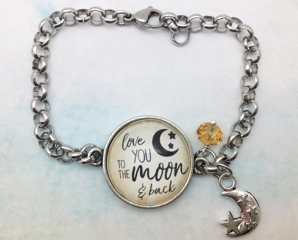 Love You To The Moon and Back Pewter Rolo Bracelet