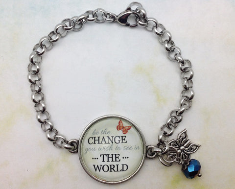 Be the Change You Wish To See in the World Pewter Rolo Bracelet