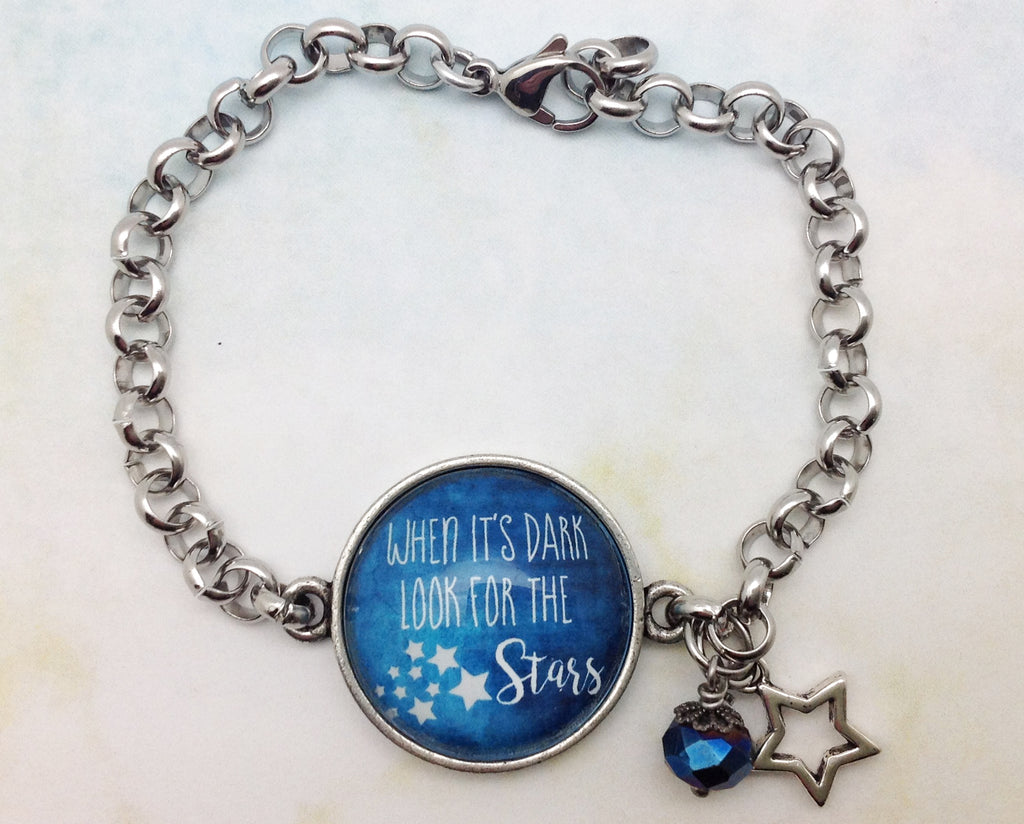 When It's Dark Look for the Stars Pewter Rolo Bracelet