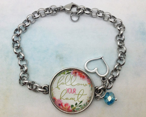 Follow Your Heart Pewter Rolo Bracelet