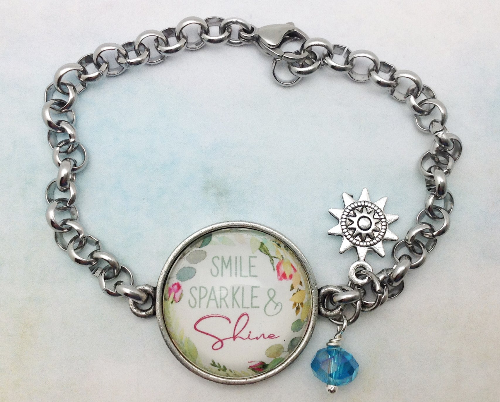Smile Sparkle and Shine Pewter Rolo Bracelet