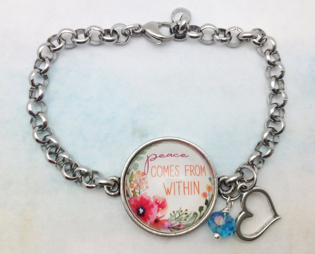 Peace Comes From Within Pewter Rolo Bracelet