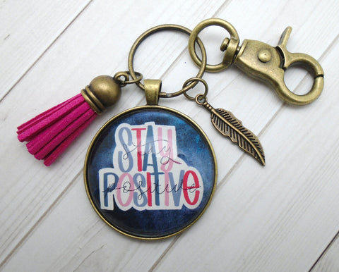Stay Positive Bronze Keychain