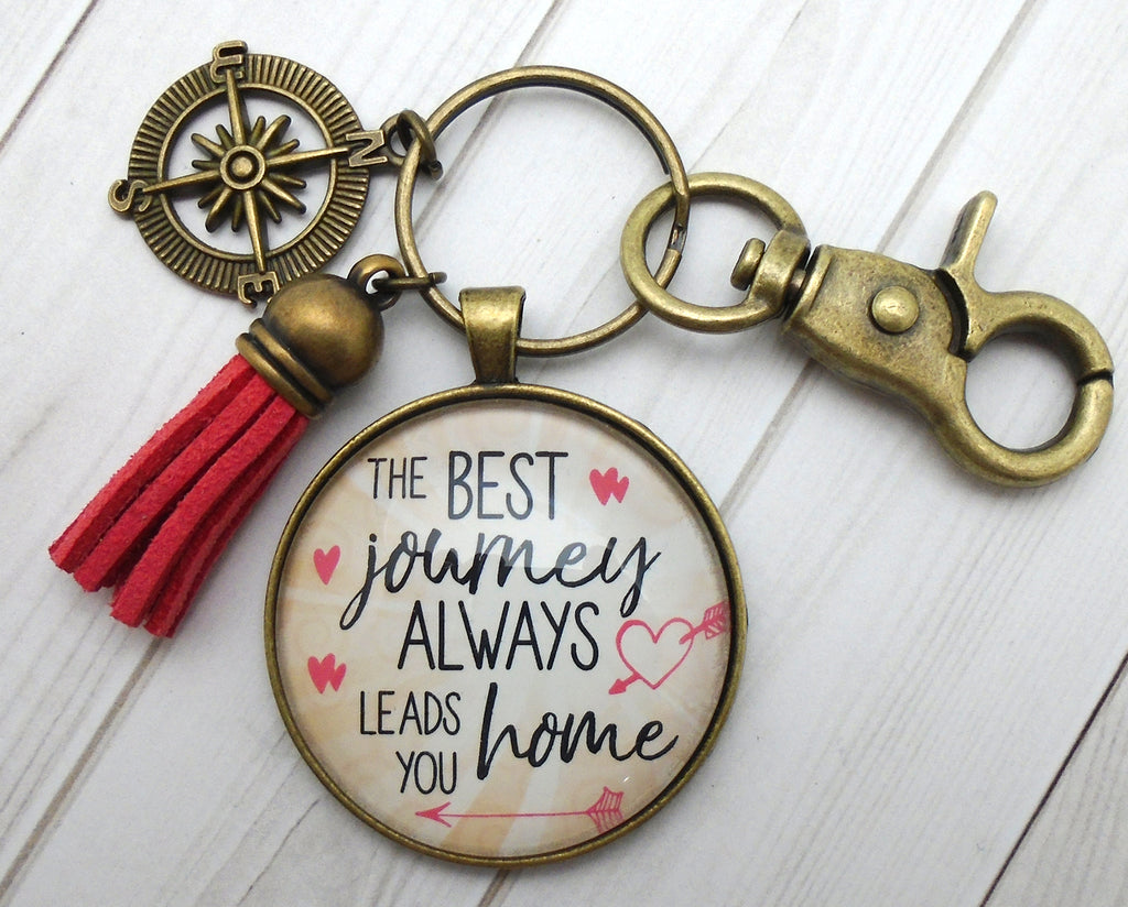 The Best Journey Always Leads You Home Bronze Keychain