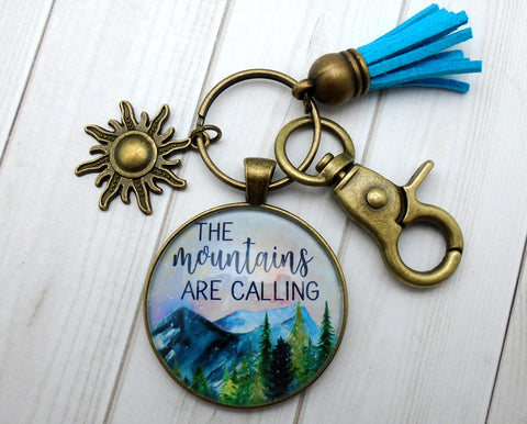 The Mountains Are Calling Bronze Keychain