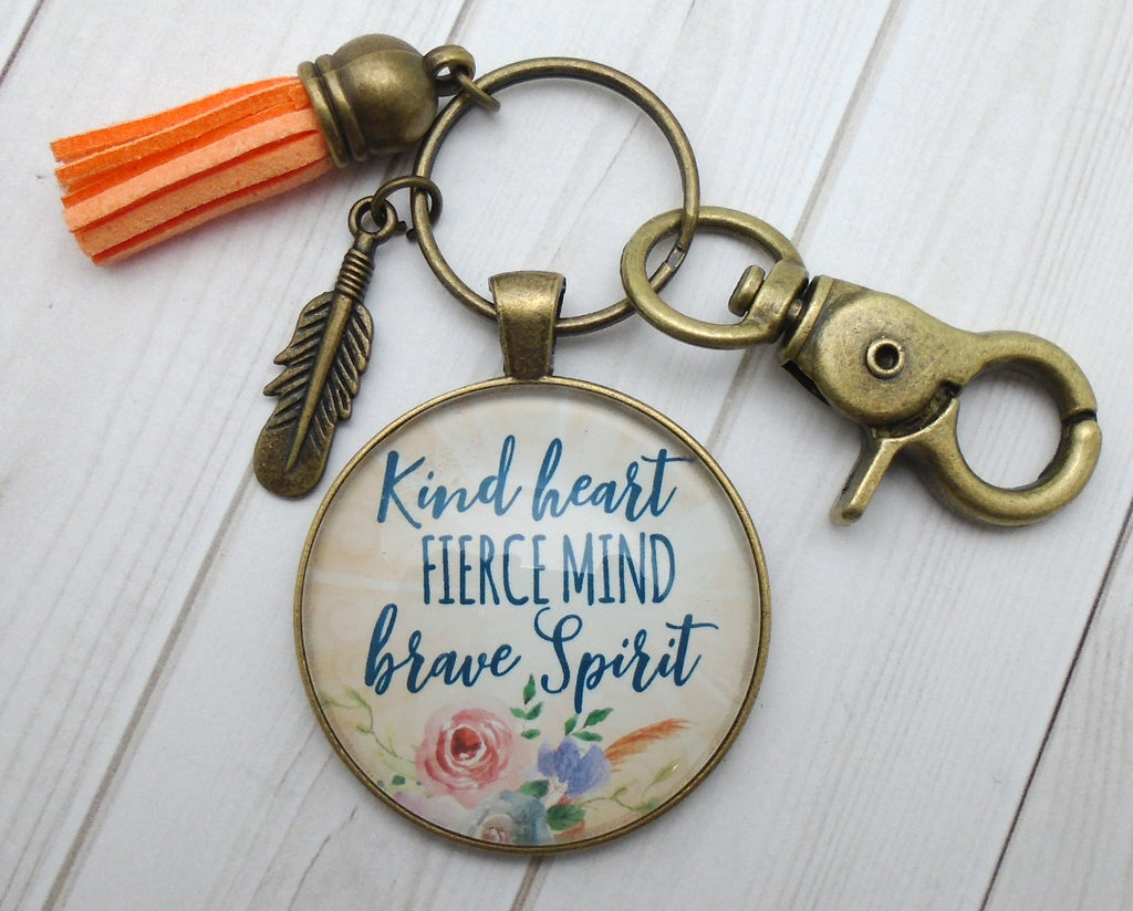 Kind Heart Fierce Mind Brave Spirit Bronze Keychain