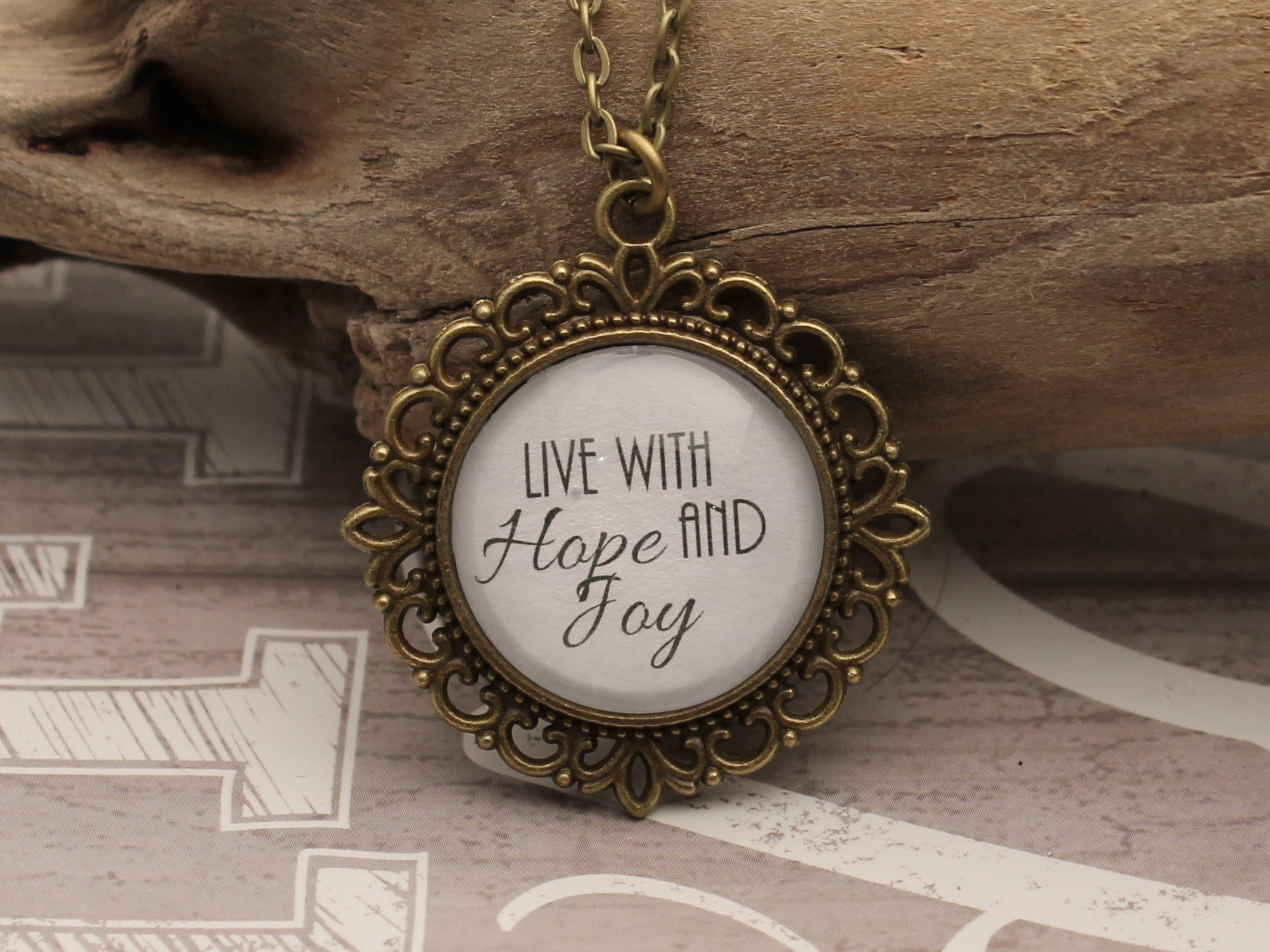 DRA04 - Live with Hope and Joy Two Sided Vintage Necklace