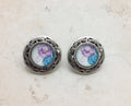 Pewter Blue and Purple Flower Earrings
