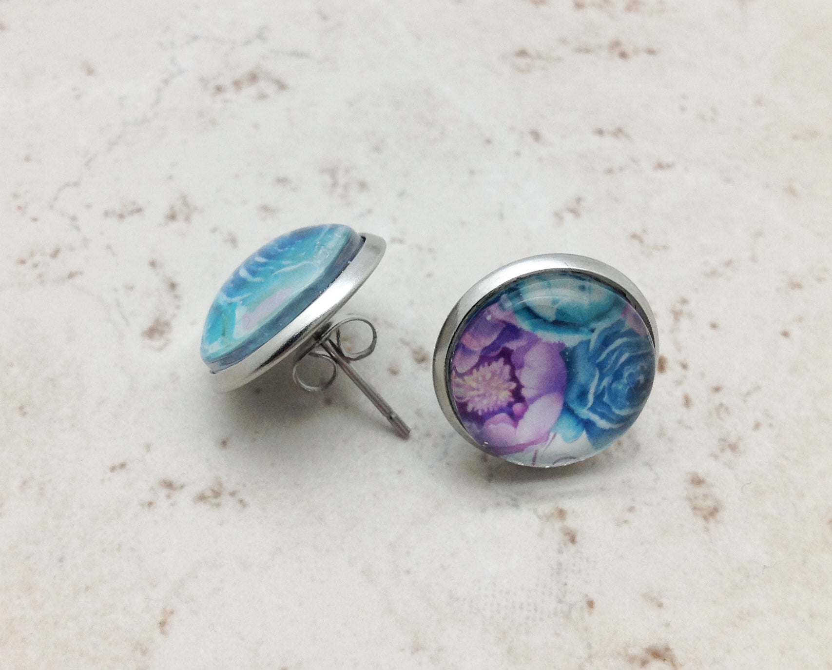 Blue and Purple Flower Post Earrings