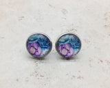 Blue and Purple Flower Post Earrings