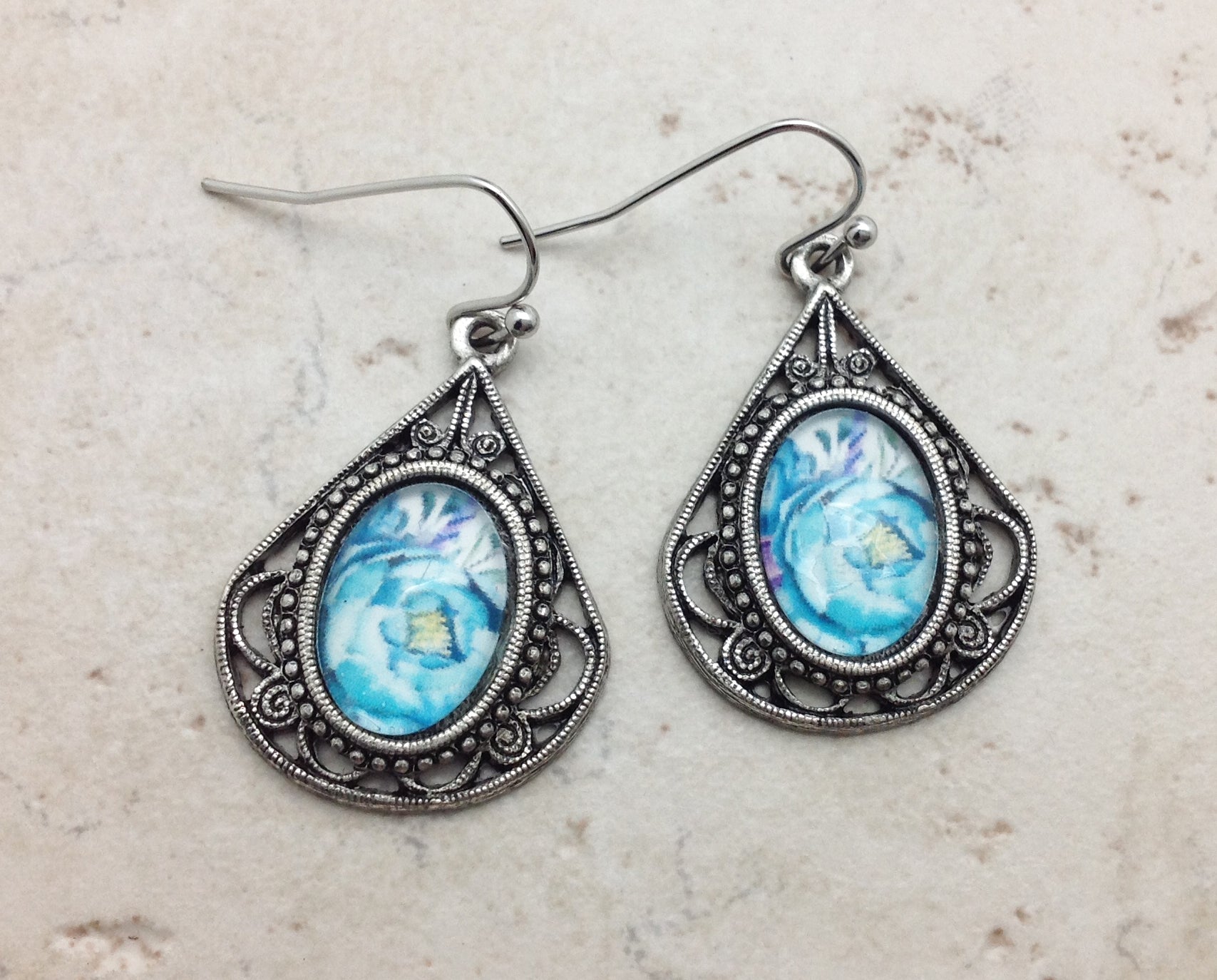 Pewter Blue Drop Earrings