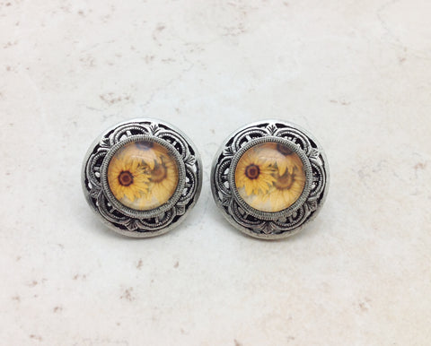 Pewter Sunflower Earrings