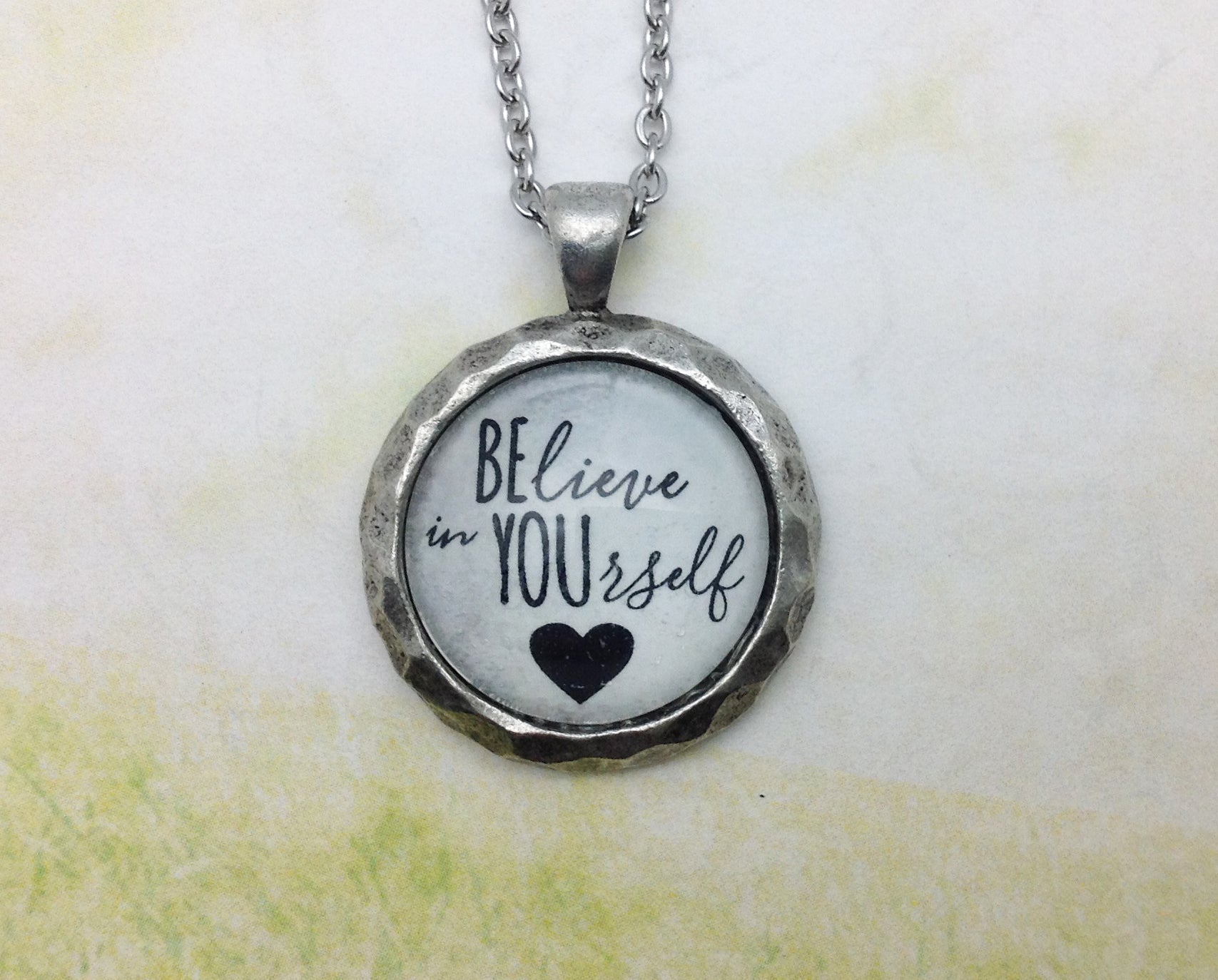 BElive in YOUrself Hammered Edge Pewter Necklace