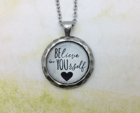 BElive in YOUrself Hammered Edge Pewter Necklace