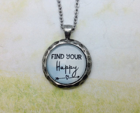 Find Your Happy Hammered Edge Pewter Necklace