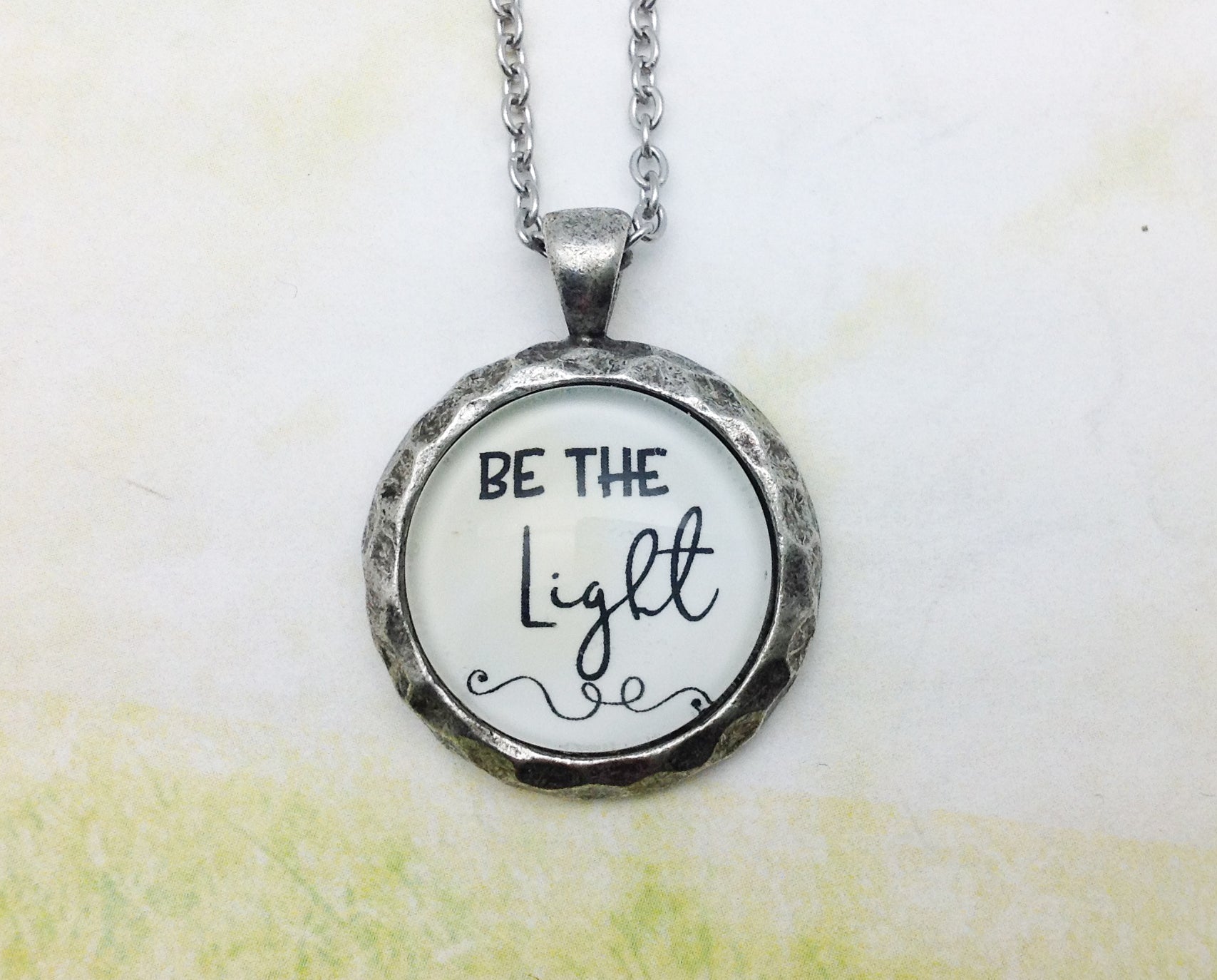 Be the Light Hammered Edge Pewter Necklace