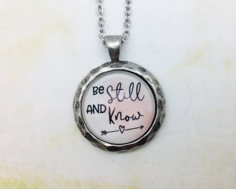 Be Still and Know Hammered Edge Pewter Necklace