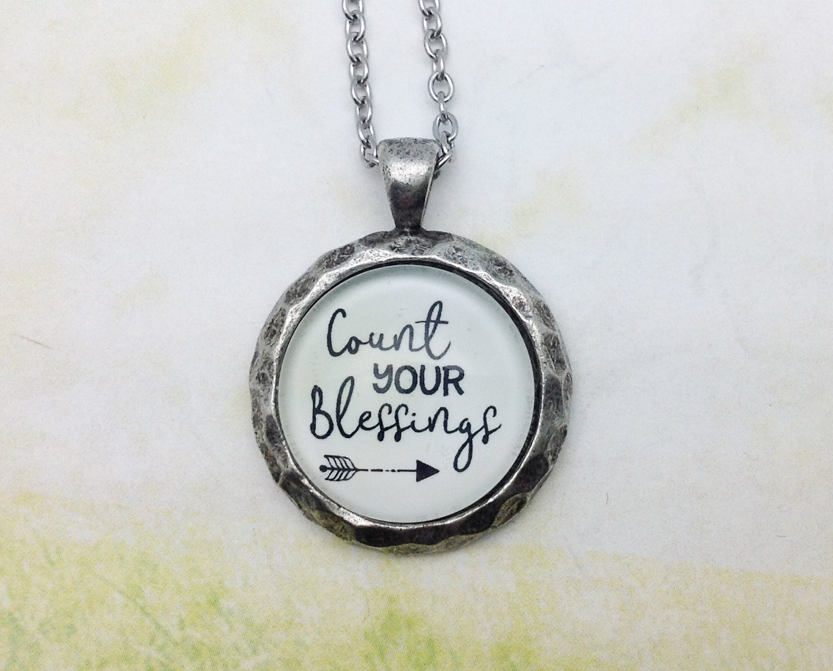 Count Your Blessings Hammered Edge Pewter Necklace