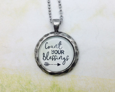 Count Your Blessings Hammered Edge Pewter Necklace