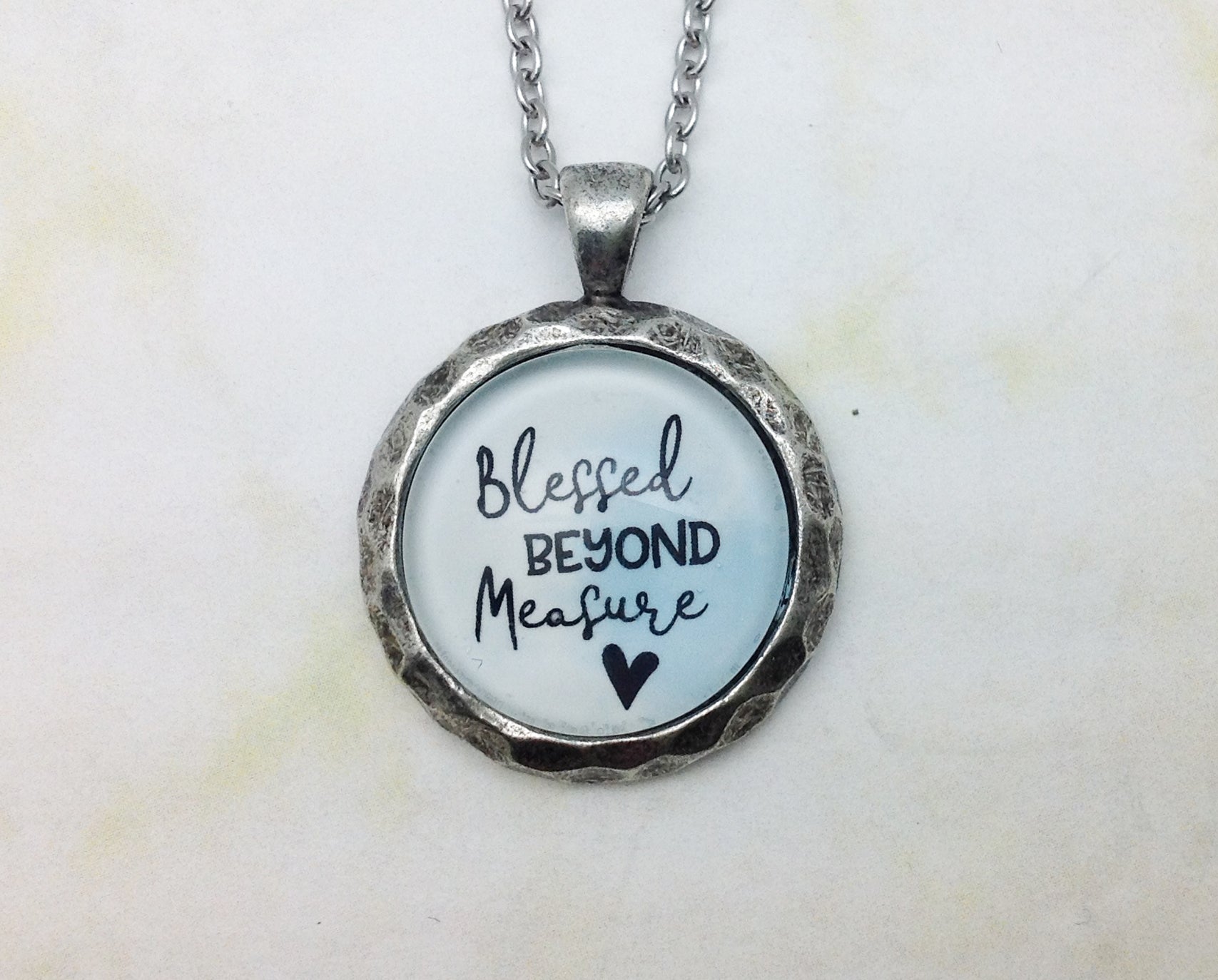 Blessed Beyond Measure Hammered Edge Pewter Necklace