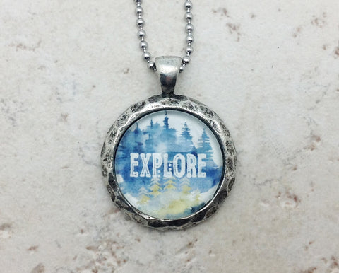 EXPLORE Hammered Edge Pewter Necklace