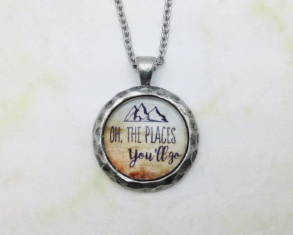 Oh the Places You'll Go Hammered Edge Pewter Necklace