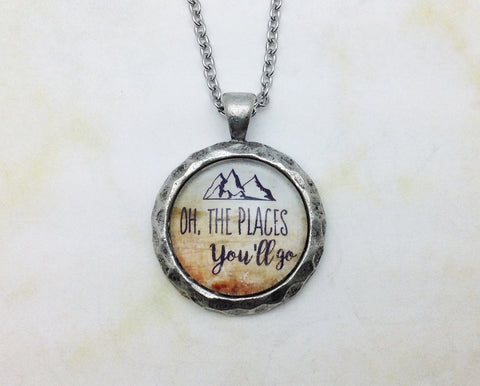 Oh the Places You'll Go Hammered Edge Pewter Necklace