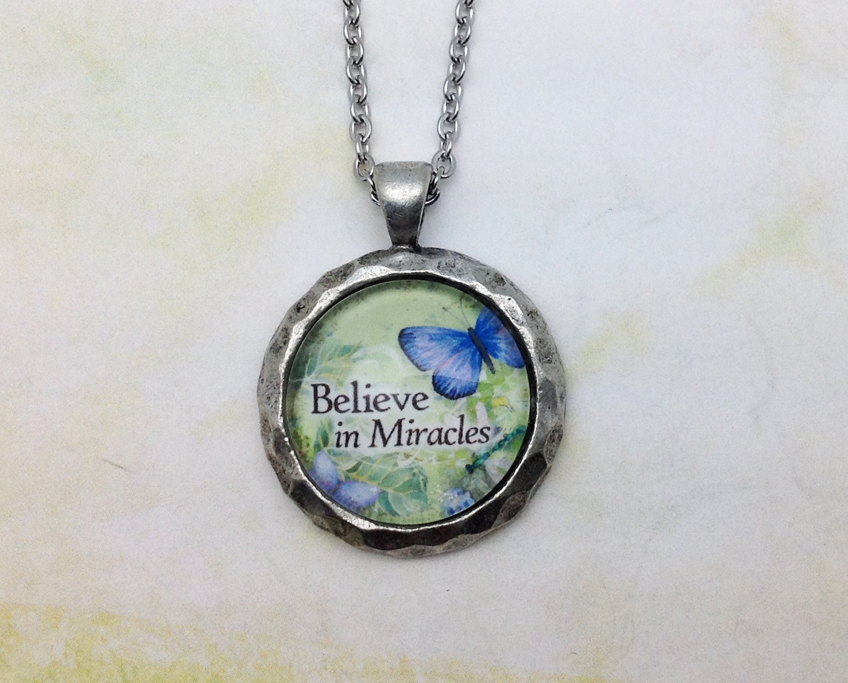 Believe in Miracles Hammered Edge Pewter Necklace