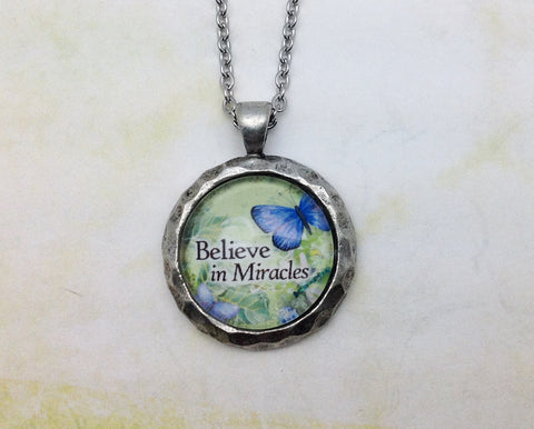 Believe in Miracles Hammered Edge Pewter Necklace