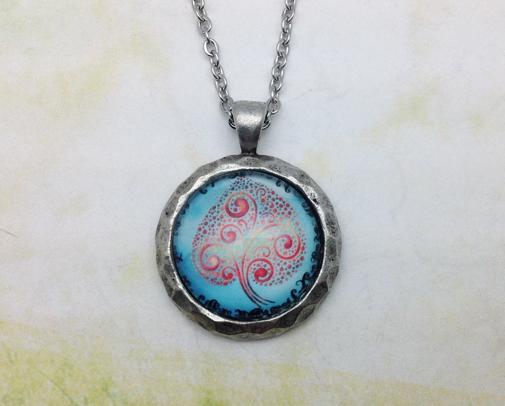 Tree of Life Hammered Edge Pewter Necklace