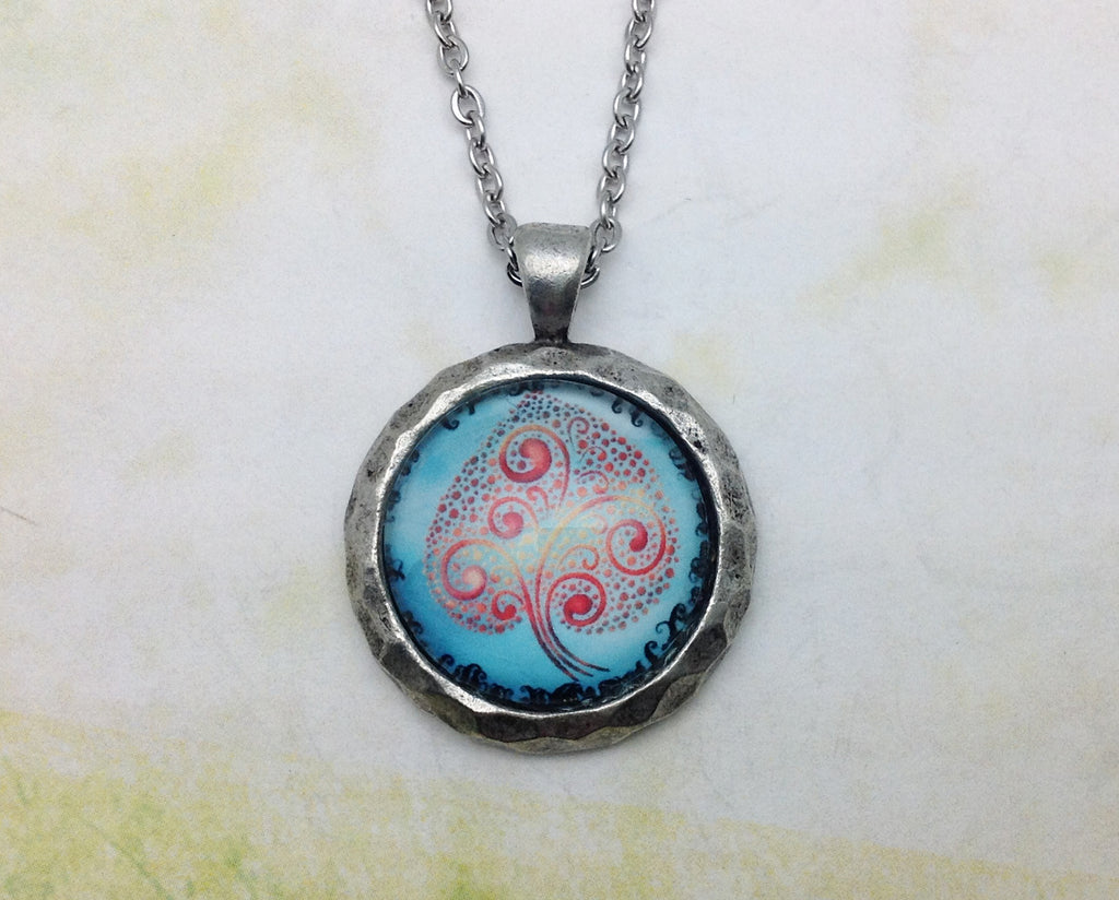 Tree of Life Hammered Edge Pewter Necklace