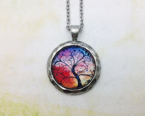 Tree of Life Hammered Edge Pewter Necklace