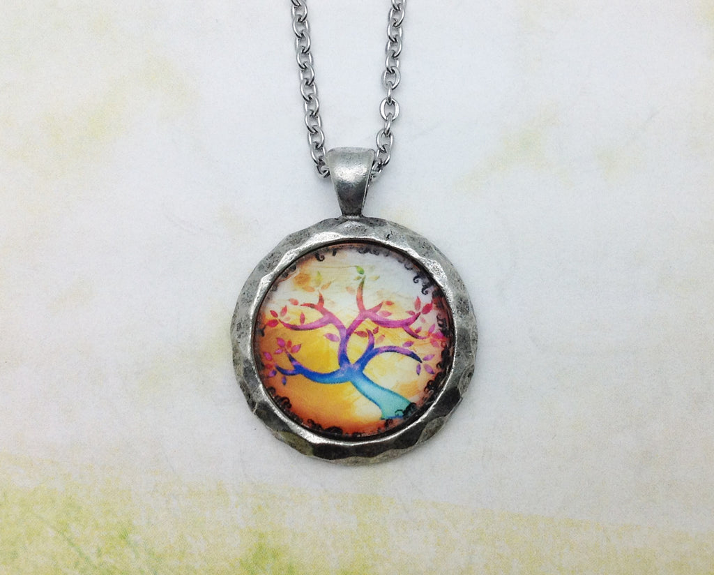 Tree of Life Hammered Edge Pewter Necklace