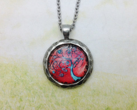 Tree of Life Hammered Edge Pewter Necklace