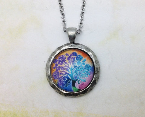 Tree of Life Hammered Edge Pewter Necklace