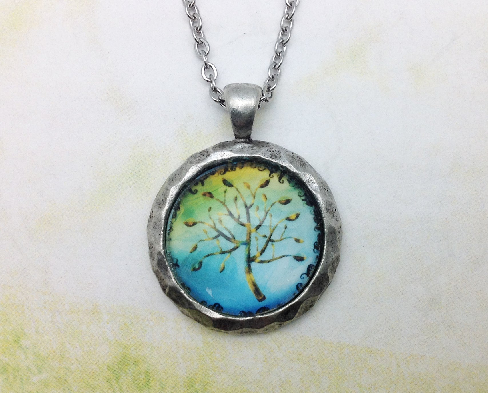 Tree of Life Hammered Edge Pewter Necklace