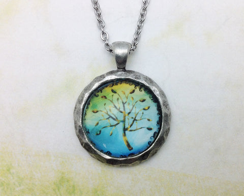 Tree of Life Hammered Edge Pewter Necklace