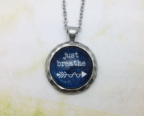Just Breathe Hammered Edge Pewter Necklace