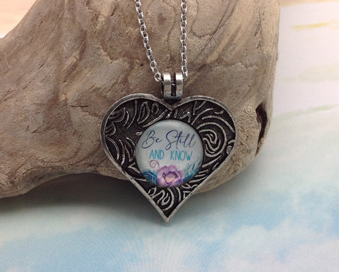Be Still and Know Heart Pewter Necklace