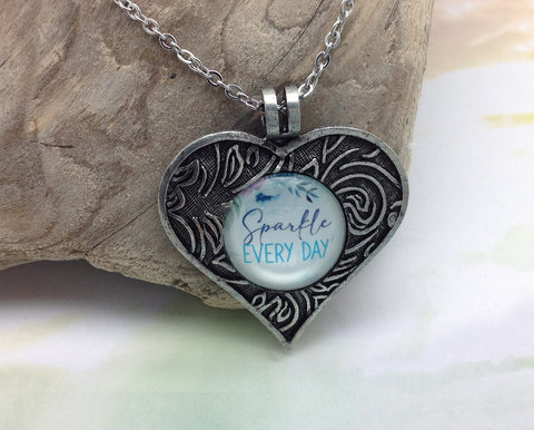 Sparkle Every Day Pewter Heart Necklace