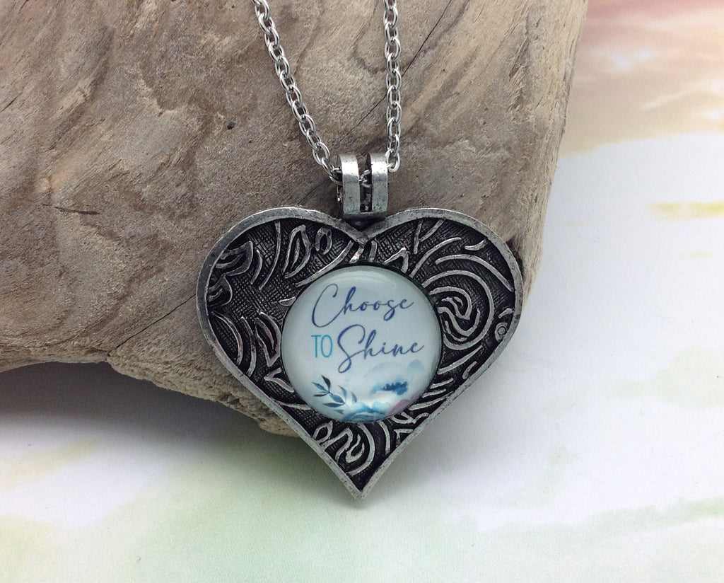 Choose to Shine Pewter Heart Necklace