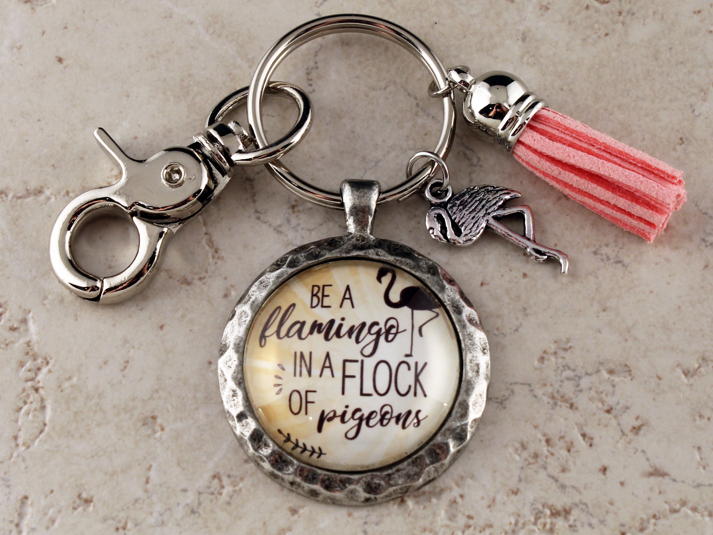 KEY06 - Be A Flamingo in a Flock of Pigeons Keychain