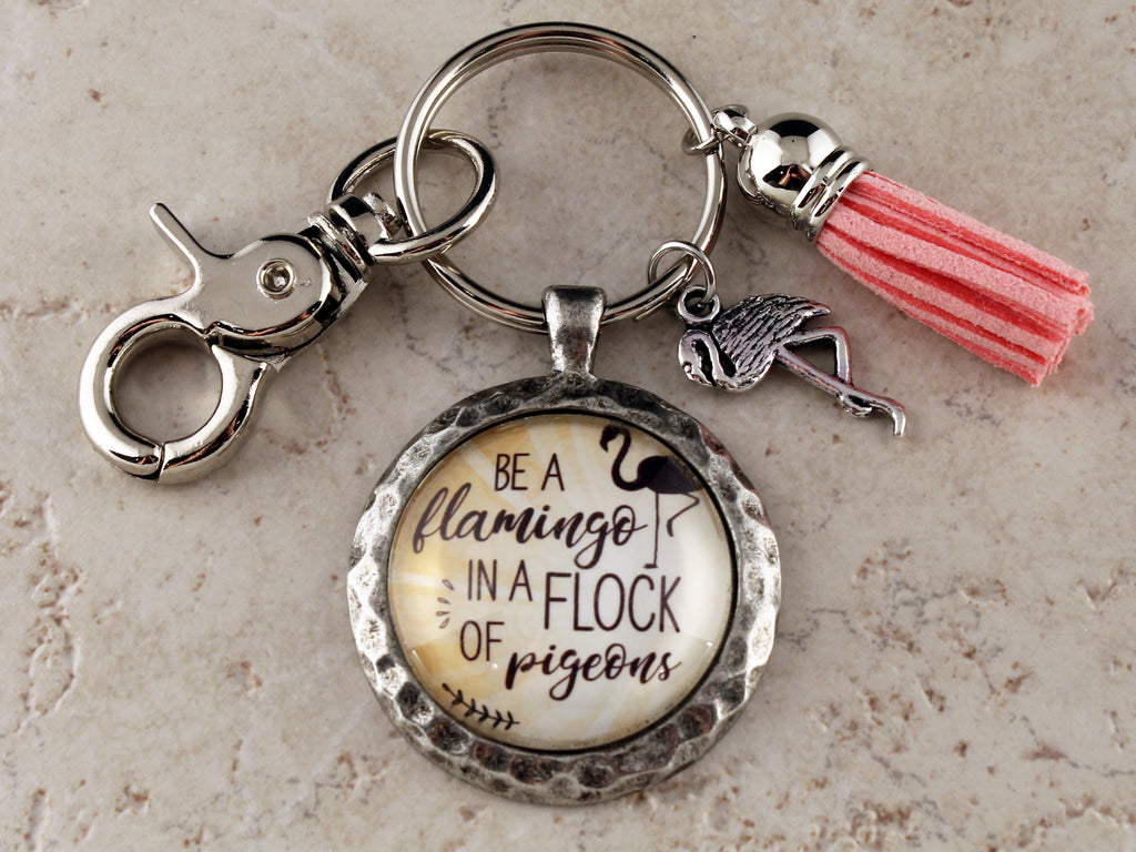 KEY06 - Be A Flamingo in a Flock of Pigeons Keychain