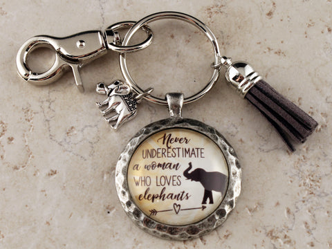 KEY07 - Never Underestimate a Woman Who Loves Elephants Keychain